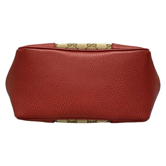 Auth GUCCI GG Pattern, Bree 449241 Dark Brown Beige Red Jacquard Leather Handbag - Picture 5 of 16